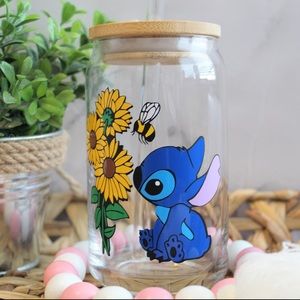 Stitch and Sunflower Glass Cup
